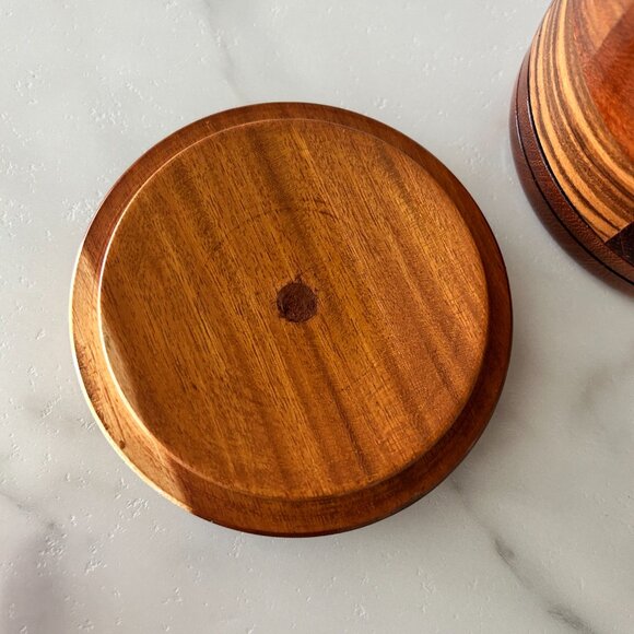 Mid Century Modern Teak Coaster Set Wood Box & 5 Coasters Handturned - Picture 5 of 10